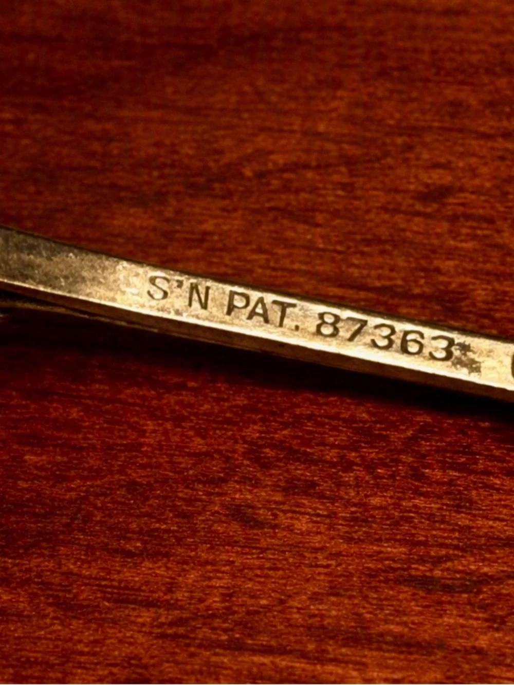 Antique Civil War/Victorian Brass Collar Bar • S’N Maker’s Mark • PAT 87363